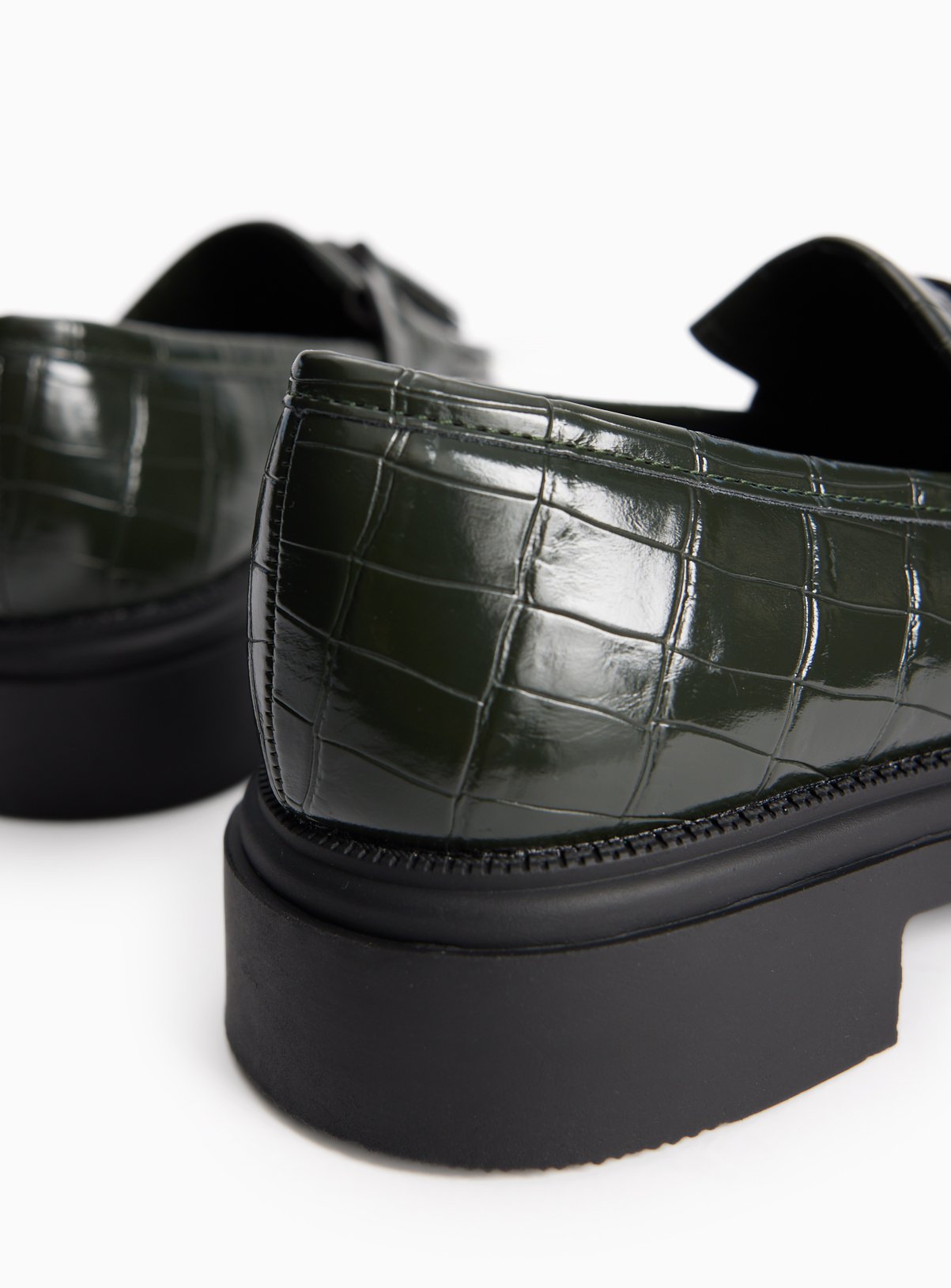 Dark Green Faux Leather Croc Detail Chunky Loafers 5 - Image 3 thumbnail
